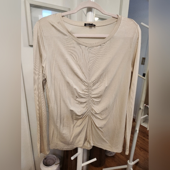Cream Ruched Scoop Neck Blouse - Picture 1 of 8